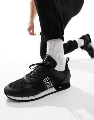 armani junior Armani EA7 logo mesh mix trainer in black white Cra wallonieShops