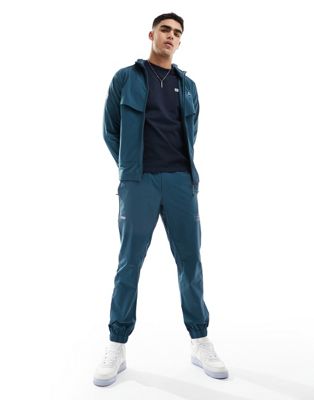 Armani EA7 logo nylon cuffed joggers in mid blue co-ord