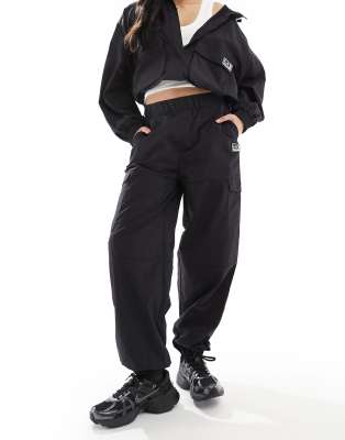 EA7 Armani EA7 logo nylon loose cargo joggers in black CO-ORD