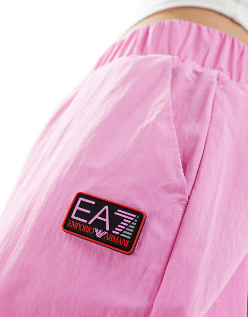 Armani EA7 logo nylon loose cargo joggers in pink | ASOS