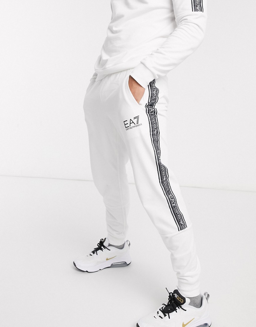 Armani EA7 - Logo Series - Joggers della tuta bianchi con fettucce con logo-Bianco