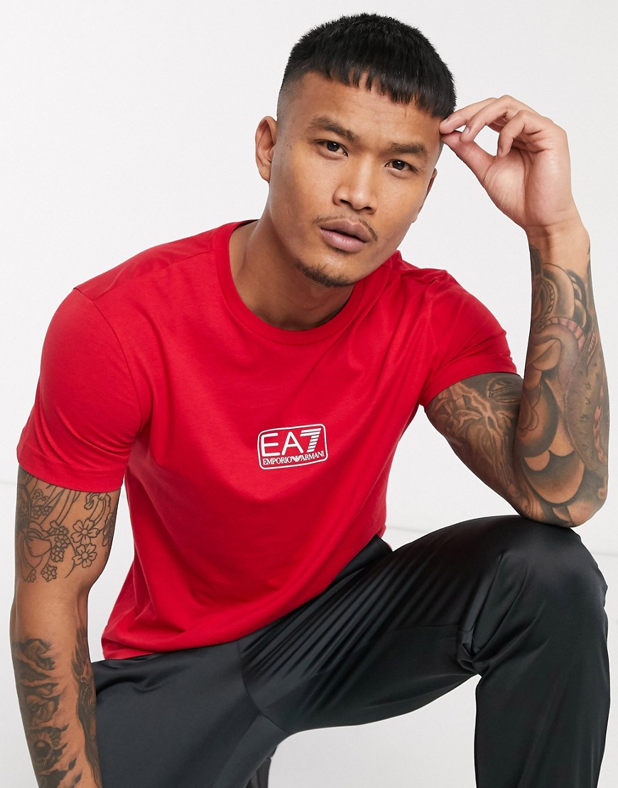 Armani EA7 - Logo Series - T-shirt rossa con logo piccolo-Rosso