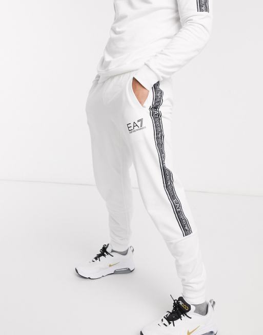 Armani EA7 Logo Series taped logo tracksuit set in white ASOS