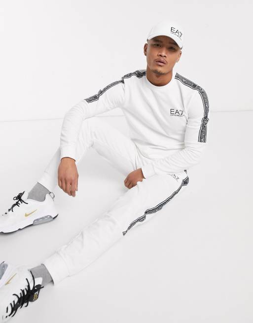 Armani EA7 Logo Series taped logo sweat joggers in white ASOS