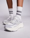 [EA7] Armani EA7 logo suede mix chunky sneakers in off white and grey 42 GREY VIOLET+OFF WHT