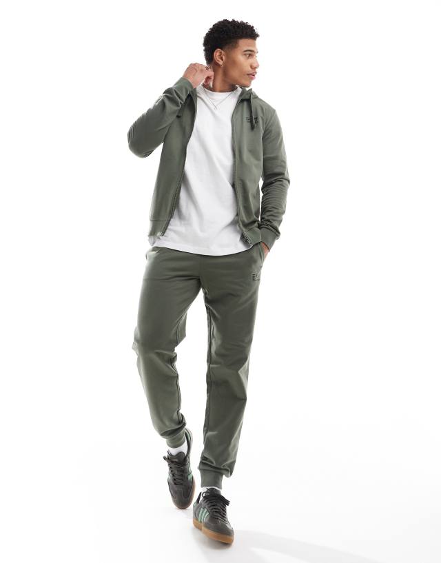 Armani EA7 logo sweat full zip hoodie and jogger tracksuit in