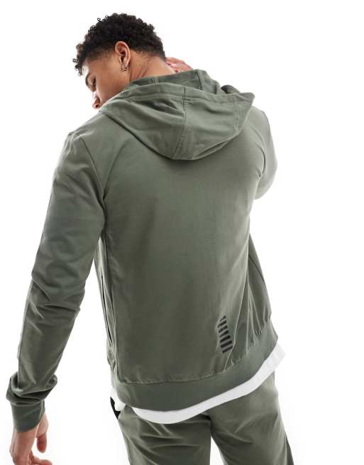 Armani EA7 logo sweat full zip hoodie and jogger tracksuit in khaki green ASOS