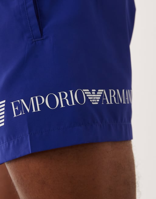 Armani EA7 logo swim shorts in blue and white , 2 of 5