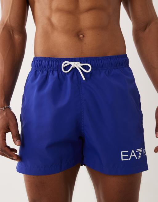 Armani EA7 logo swim shorts in blue and white , 4 of 5