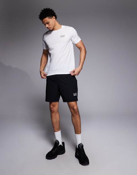Armani EA7 logo t-shirt and shorts in black and white - view 1