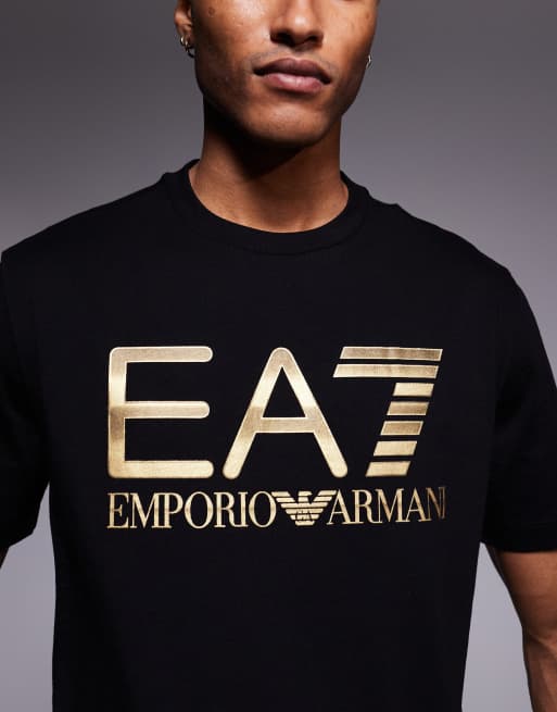 Armani EA7 logo t-shirt in black and gold, 4 of 5