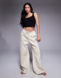 [EA7] Armani EA7 logo wide leg trackies in cream-White S Almond milk