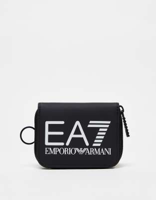 Armani EA7 logo zip around wallet in black/white