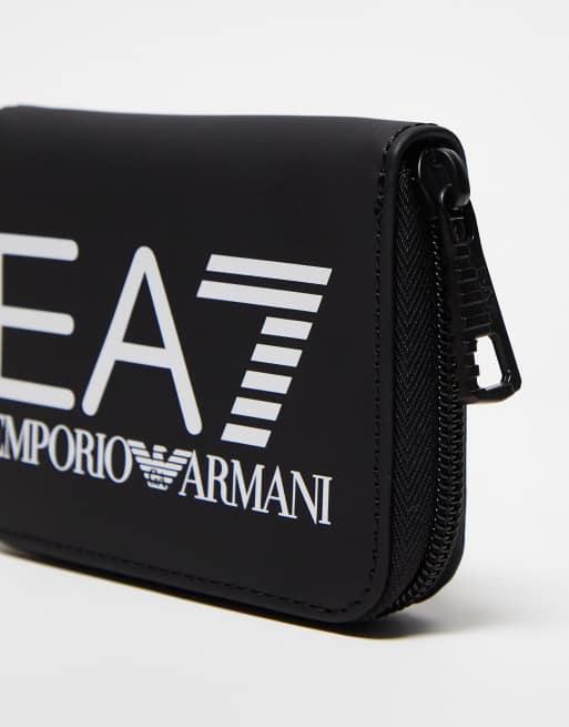 Armani EA7 logo zip around wallet in black/white