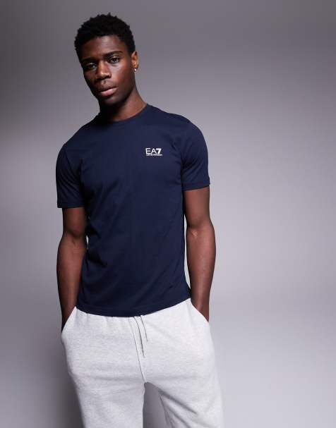 Armani - EA7 - Marineblå T-shirt med rund hals og logo - view 1