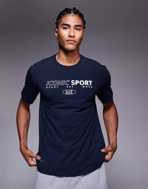 Armani - EA7 - Marineblå T-shirt med sportsprint på ryggen - view 1