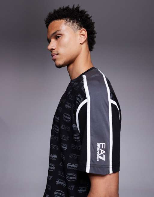 Armani EA7 monogram logo t-shirt in black, 4 of 5