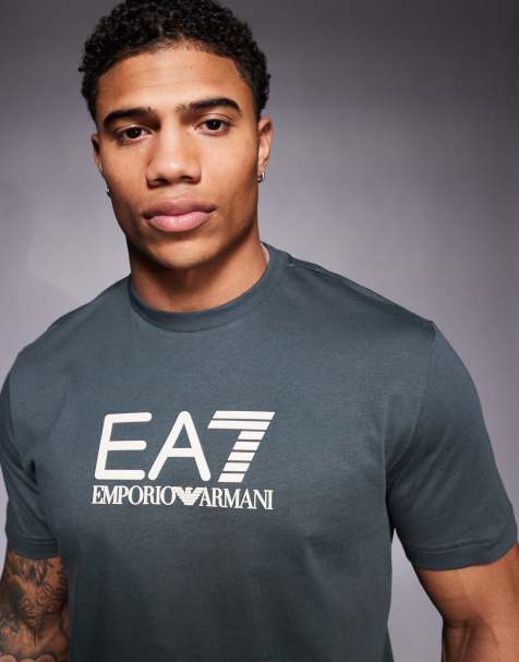Armani - EA7 - Mørkegrøn T-shirt med centralt logo - view 1