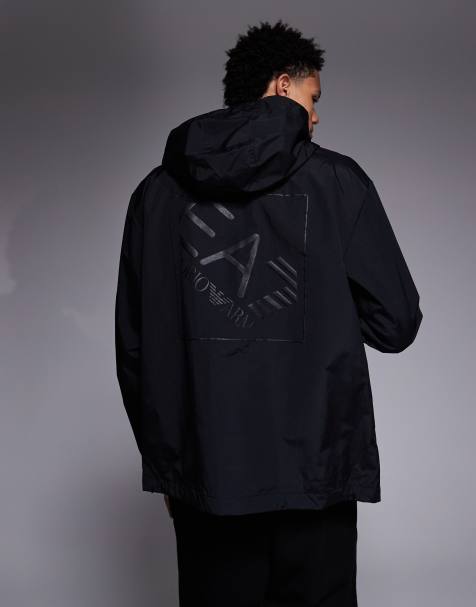 Armani – EA7 – Oversize-Kapuzenjacke in Schwarz - view 1