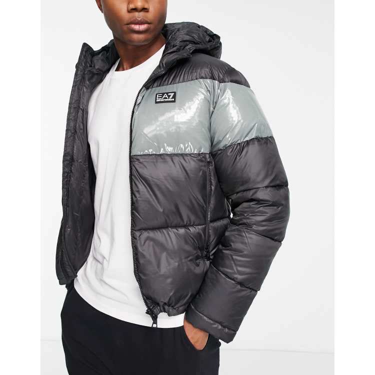 Armani EA7 padded colour block puffer jacket in black ASOS