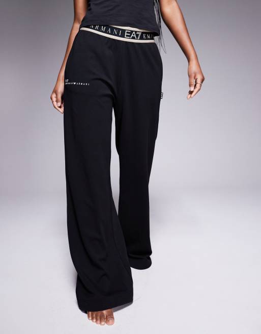 Armani EA7 - Pantaloni a fondo ampio neri con fascia in vita con logo, 2 di 5