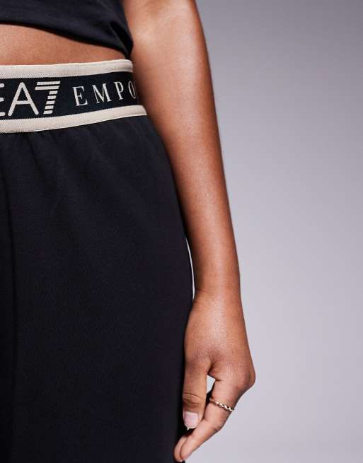 Armani EA7 - Pantaloni a fondo ampio neri con fascia in vita con logo, 3 di 5