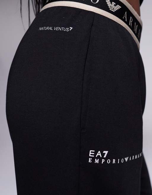Armani EA7 - Pantaloni a fondo ampio neri con fascia in vita con logo, 4 di 5