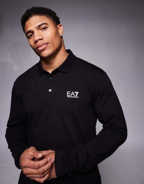 Armani - EA7 - Polo a maniche lunghe nera con logo oro - view 1
