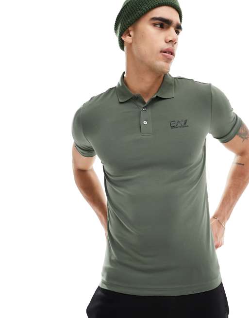 Armani EA7 - Polo in jersey verde kaki con logo