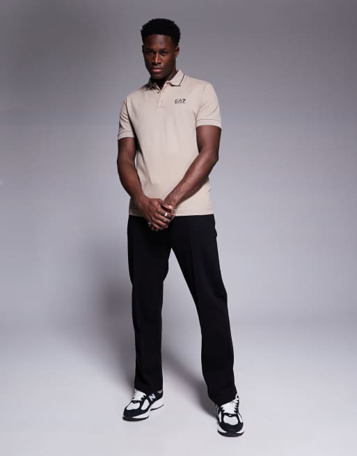 Armani EA7 Polo manches courtes a logo et lisere Beige ASOS