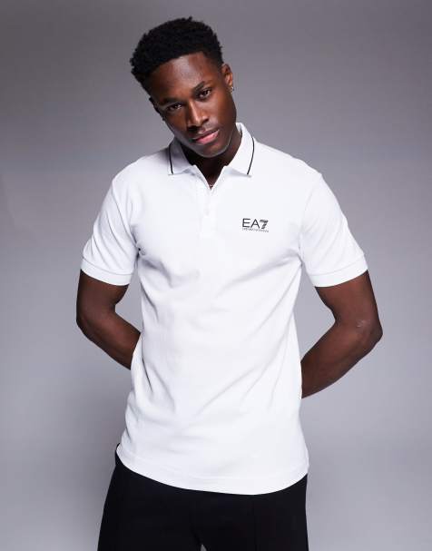 Armani EA7 - Polo manches courtes à logo et liseré - Blanc - view 1
