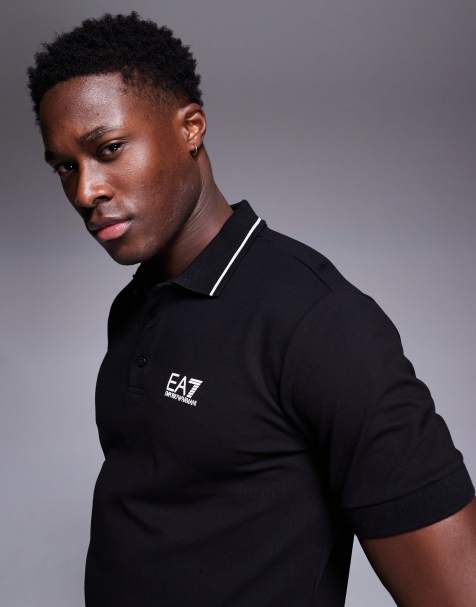 Armani EA7 - Polo manches courtes à logo et liseré - Noir - view 1