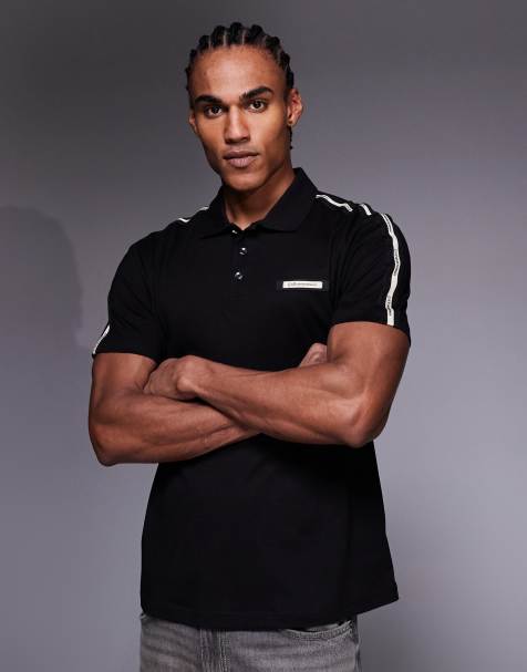 Armani EA7 polo shirt with contrast logo taping in black 