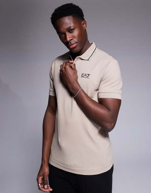 Armani - EA7 - Poloshirt met een gekleurd randje, logo en korte mouwen in beige