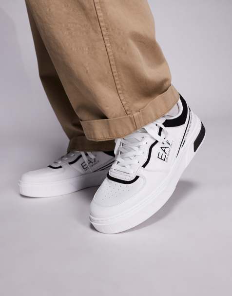Armani EA7 premium court logo trainers in white - view 1