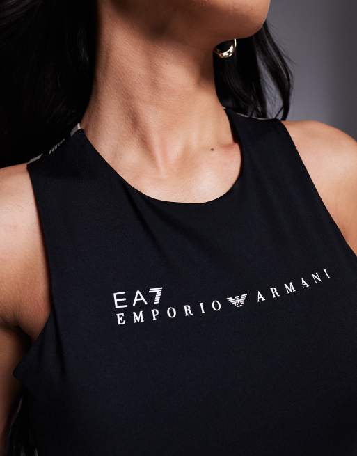 Armani EA7 racer bodysuit with cross logo straps in black, 3 of 4