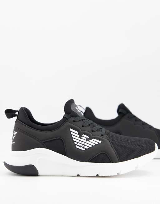 Armani EA7 Racer eagle logo trainers in black ASOS