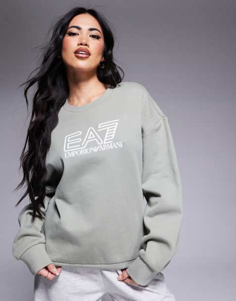 Armani – EA7 – Salviagrön sweatshirt med centrerad logga - view 1