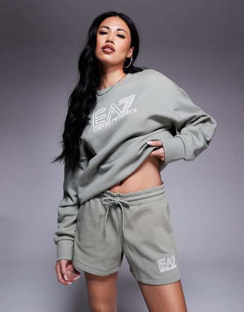 Armani - EA7 - Salviegrønne sweat-shorts med logo - Del af sæt - view 1