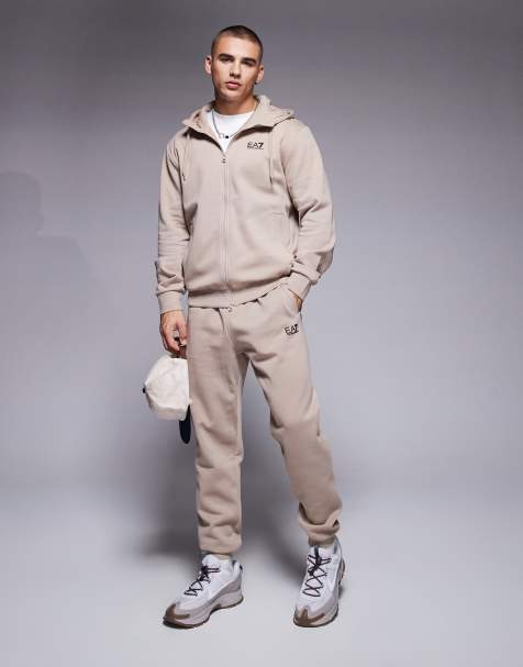 Armani – EA7 – Set in Beige mit Kapuzenpullover mit durchgehendem Reißverschluss und Jogginghose - view 1