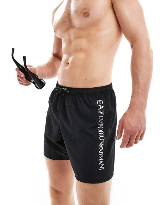 Armani - EA7 - Short de bain avec logo vertical sur le côté - Noir