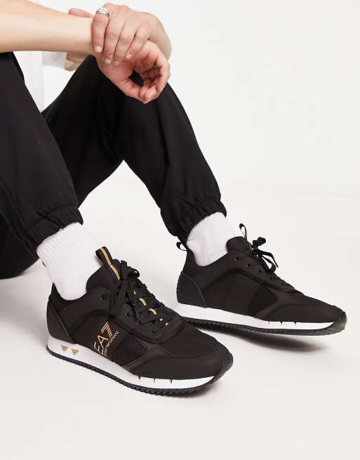 Armani EA7 side gold logo sneakers in black