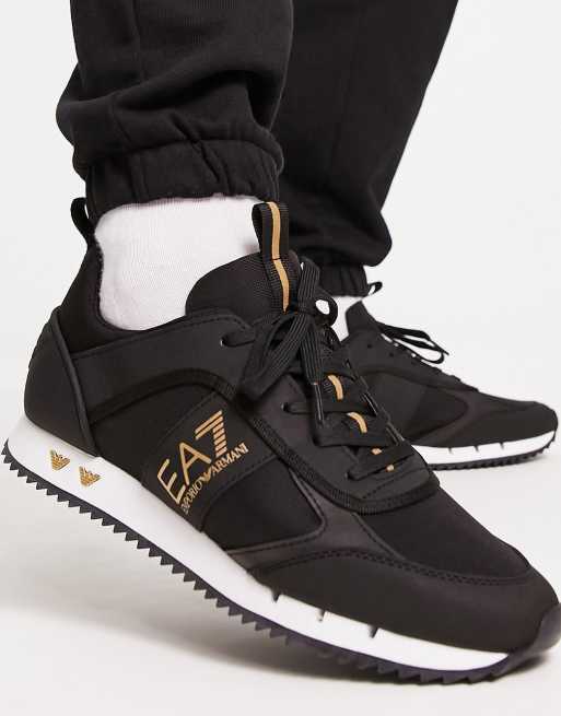 Armani EA7 side gold logo sneakers in black