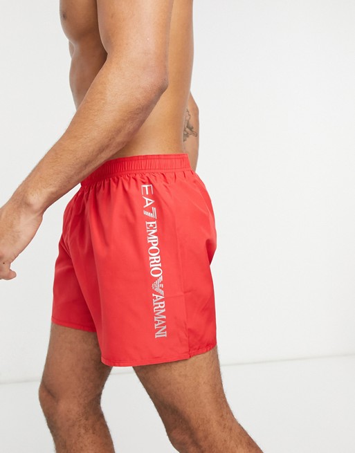 Armani EA7 side logo swim shorts in red