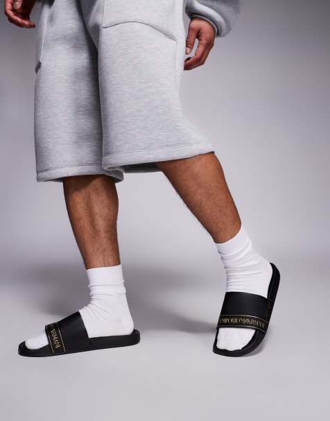 Armani - EA7 - Slides da spiaggia nere con logo oro - view 1