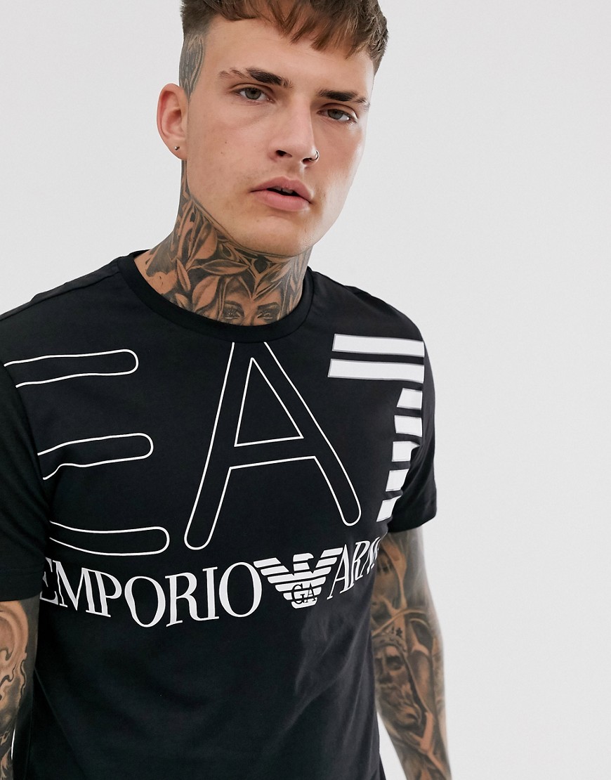 Armani - EA7 - T-shirt slim nera con logo grande-Nero