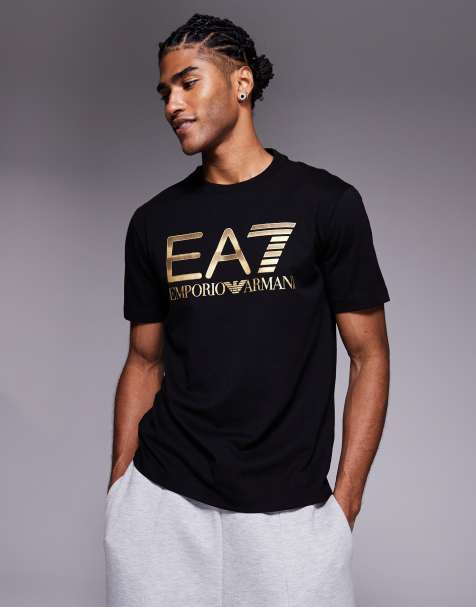 Armani - EA7 - Sort og guldfarvet T-shirt med logo - view 1