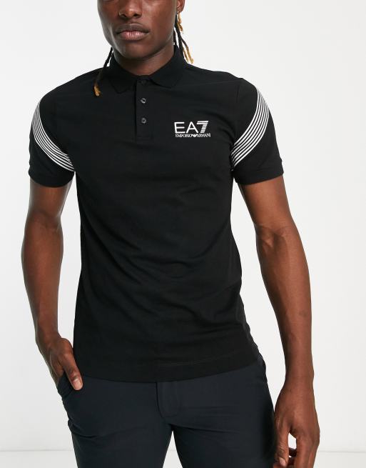 Armani - EA7 - Sort polotrøje med striber på skulderen