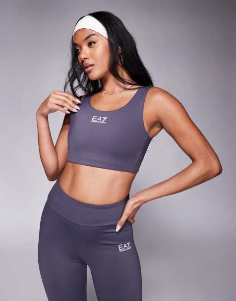 Armani – EA7 – Sport-BH in Dunkelgrau mit mittigem Logo, Kombiteil - view 1