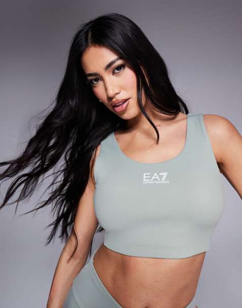 Armani – EA7 – Sport-BH in Grün mit mittigem Logo, Kombiteil - view 1
